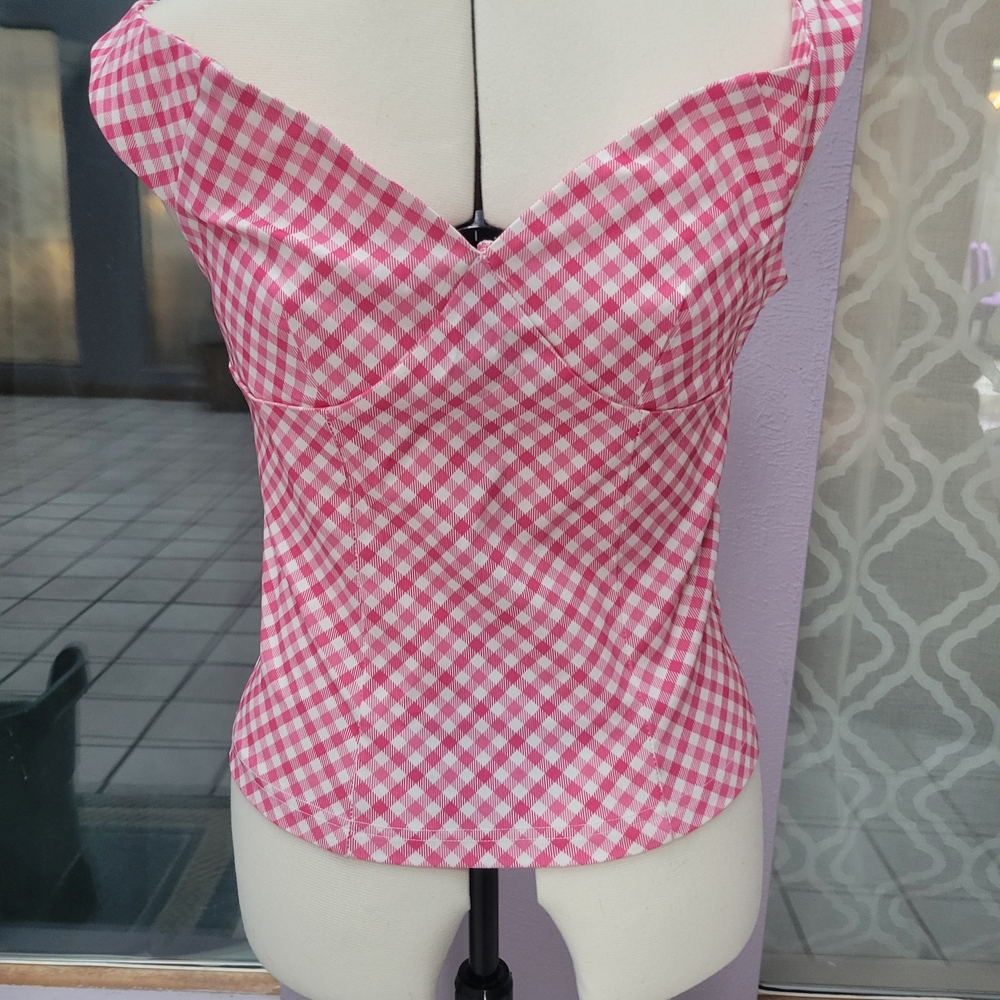Unique Vintage Pink Gingham Blouse